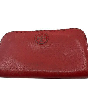 Tory Burch Laced Edge Red Leather Zip Wallet